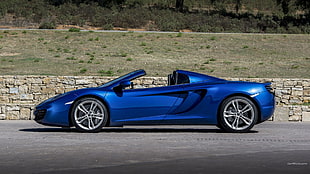 blue convertible coupe, McLaren MC4-12C, car