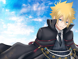 short blonde haired man in black cape anime character illustration HD wallpaper