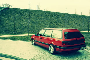 red station wagon, passat, Stance, red cars, outdoors