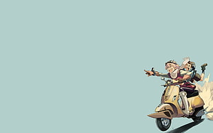 two animated character riding motor scooter digital wallpaper, FLCL, anime, Vespa, vehicle HD wallpaper