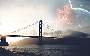 Golden Gate Bridge, rope bridge, planet, sky, water HD wallpaper