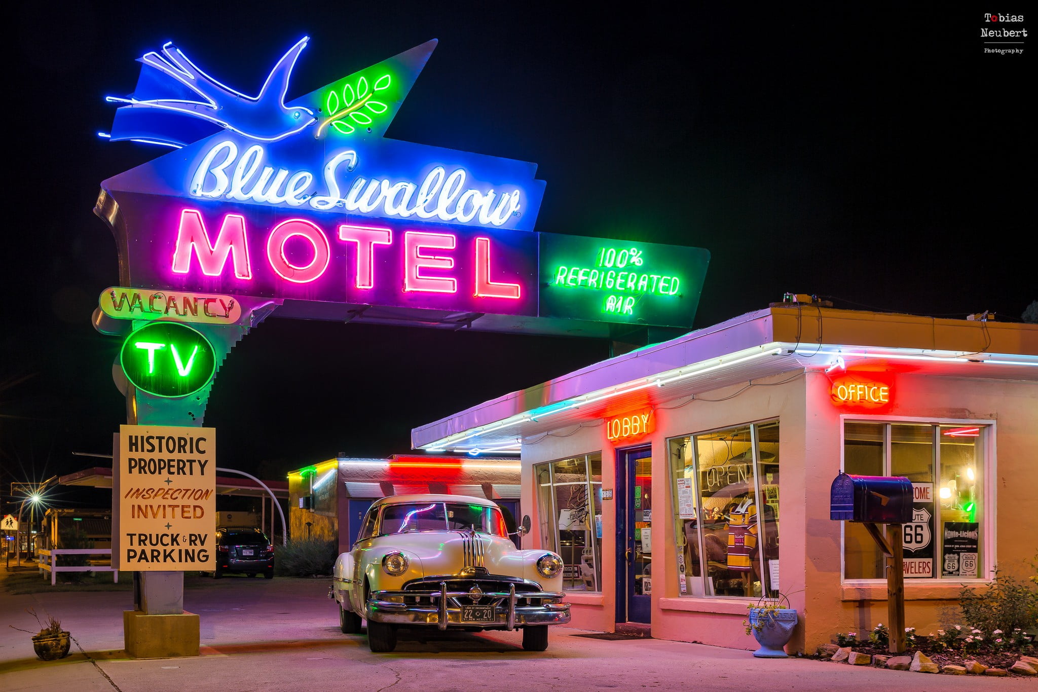 Blue Swallow Motel neon light signage, 1980s, vintage