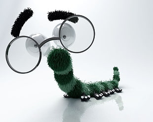 worm illustration, CGI, white  background, glasses