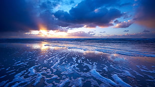 seashore, beach, sunset, landscape HD wallpaper