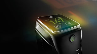 silver fitness tracker showing heart rate result of 147 HD wallpaper