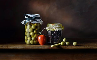 two clear glass jars and red apple HD wallpaper