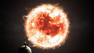 sun illustration, space, stars, planet, astronaut HD wallpaper