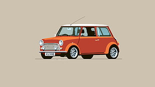 brown compact car illustration, car, red cars, Mini Cooper, digital art