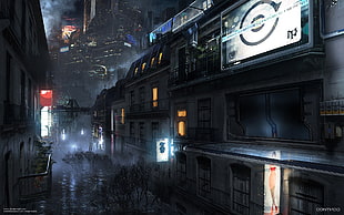 lighted signboards, futuristic city, futuristic, science fiction
