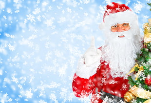 Santa Clause with snowflakes background HD wallpaper