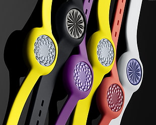 closeup photo of six smart watches