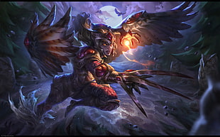 winged creature with claws digital wallpaper, fantasy art, magic, sword, warrior HD wallpaper