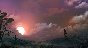 clouds and full moon wallpaper, fantasy art, nature, Sun, clouds