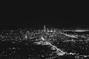grayscale photograph of cityscape