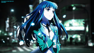 blue haired female illustration, Mahouka Koukou no Rettousei, anime, Shiba Miyuki