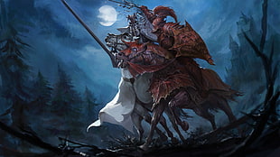 knight riding on horse digital wallpaper, knight, Total War: Warhammer, WFRP, Moon