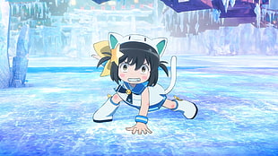 female anime character wearing white dress digital wallpaper, Nyan-tan, Etotama, chibi, nekomimi