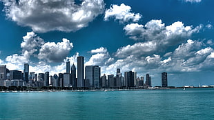 concrete buildings, Chicago, USA, skyline, clouds