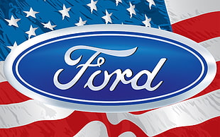 Ford logo in front of American flag