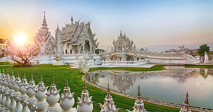 white concrete castle, Thailand, Thai, temple, Sun