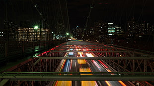 timelapse photography of cars, photography, bridge, night, cityscape HD wallpaper