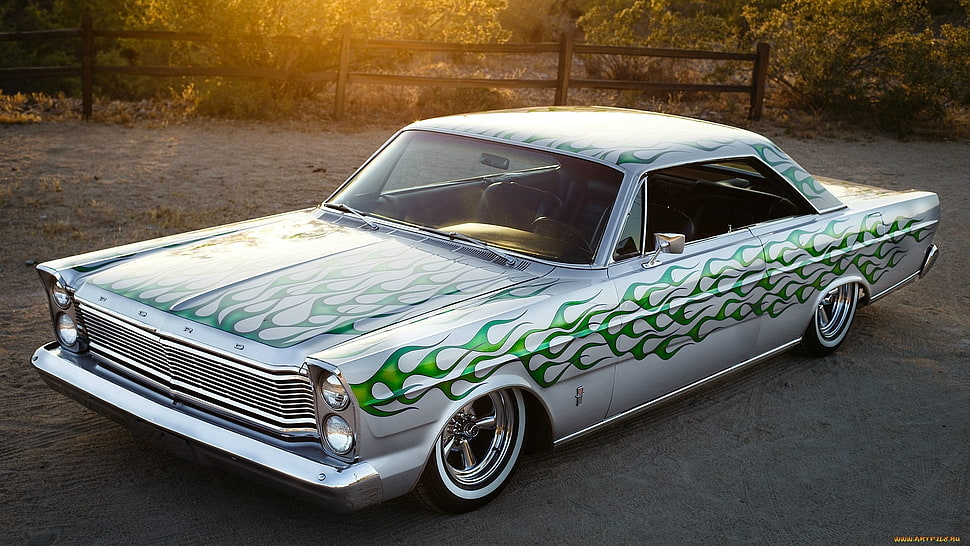 white and green coupe, muscle cars, car, Ford HD wallpaper