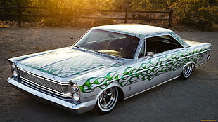 white and green coupe, muscle cars, car, Ford HD wallpaper
