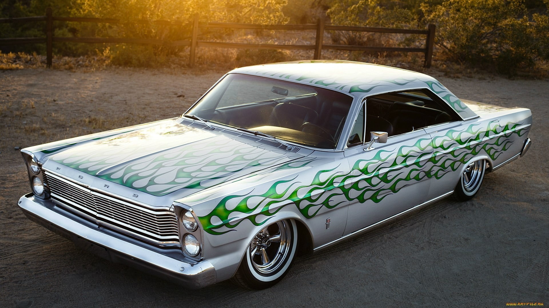 white and green coupe, muscle cars, car, Ford