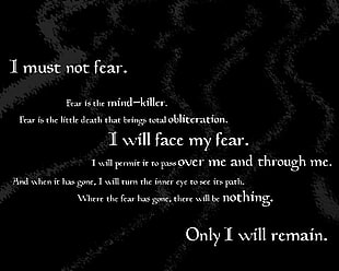 black background with text overlay, Dune (series), motivational
