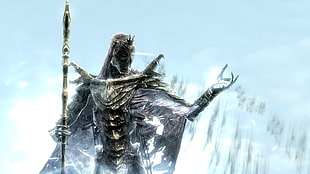 person wearing armor while holding staff digital wallpaper, The Elder Scrolls V: Skyrim, video games