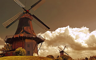 brown windmill, nature HD wallpaper