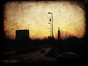 silhouette road, cityscape, hangman HD wallpaper