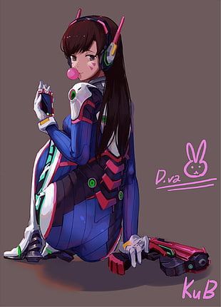 woman character wearing purple, red, and black suit digital wallpaper, anime, anime girls, Overwatch, D.Va (Overwatch)