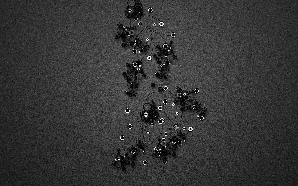 black floral decor, abstract, digital art, dots HD wallpaper