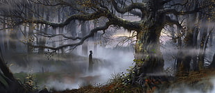 brown and black tree branch painting, fantasy art, artwork