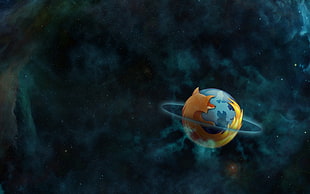 blue and yellow planet illustration HD wallpaper