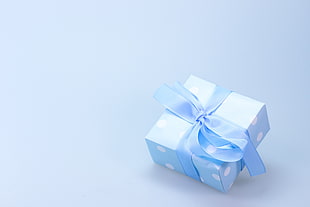 square blue and white polka-dot gift