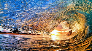 photo of water wave form photo taken during sunset HD wallpaper