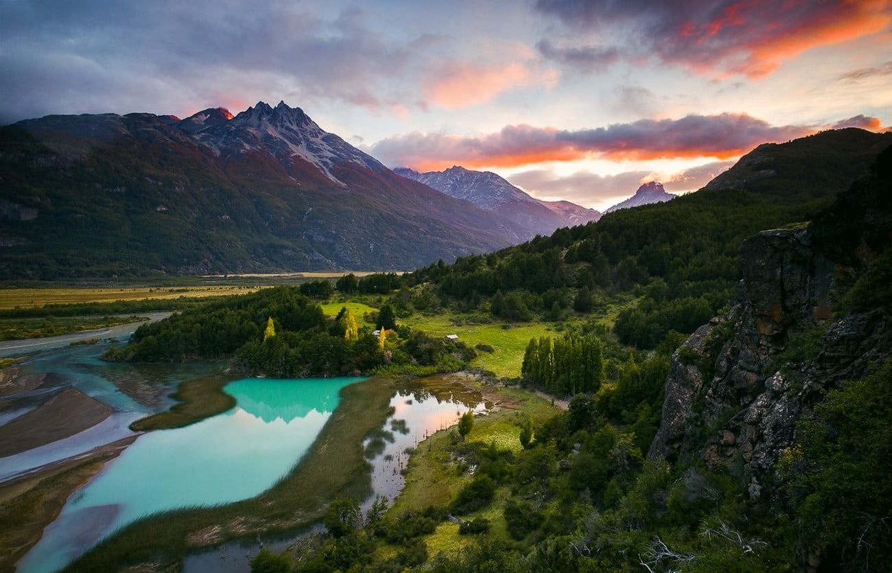 1920x1080 resolution | green trees, river, Chile, mountains, Patagonia ...
