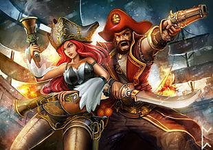 pirate holding pistols game wallpaper, Gangplank, League of Legends, video games, Miss Fortune (League of Legends)
