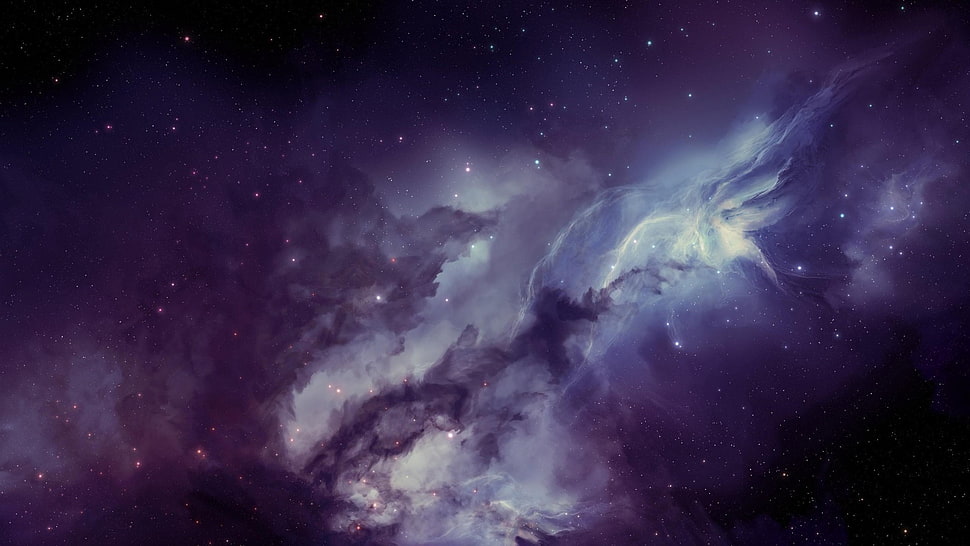 purple and white galaxy poster, space, space art, nebula, purple HD wallpaper
