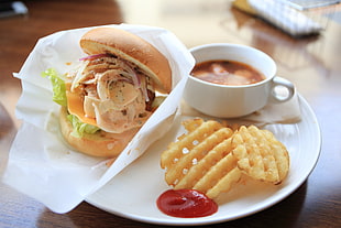 plate of burger and fries