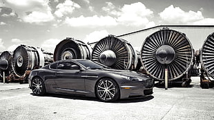 gray coupe, car, Aston Martin, vehicle, turbines