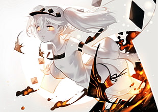 white haired female anime digital wallpaper, fish, white dress, Kantai Collection, Ryuujou (KanColle) HD wallpaper