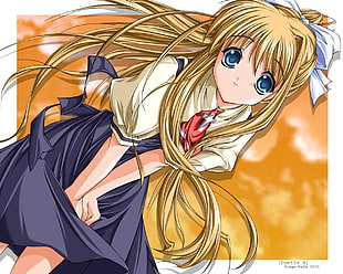 woman with blonde hair wearing uniform anime character