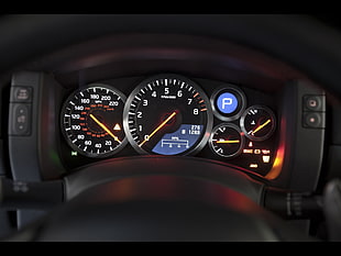 black and red car instrument cluster panel, Nissan GT-R