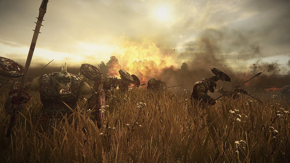 orcs illustration, Total War: Warhammer, Orc, orcs, explosion HD wallpaper