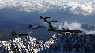 photo of airplanes in V formation, military aircraft, airplane, sky, jets