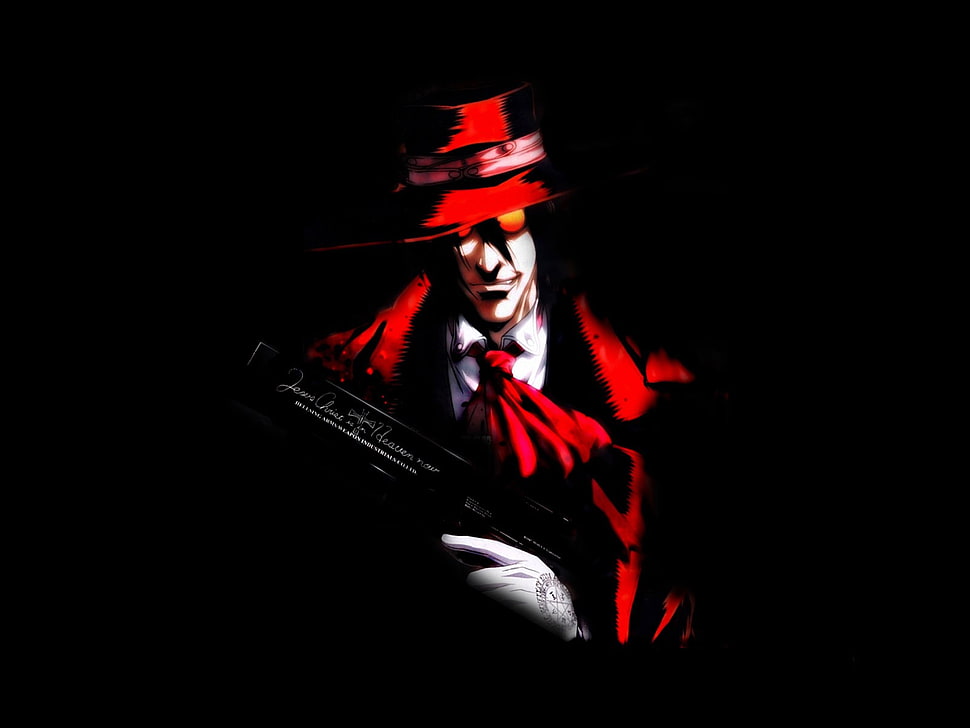 man wearing red hat illustration, Hellsing, Alucard, anime, vampires HD wallpaper