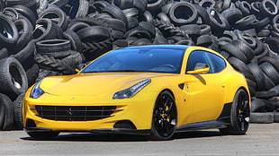 yellow coupe, Ferrari FF, Ferrari, yellow cars, car